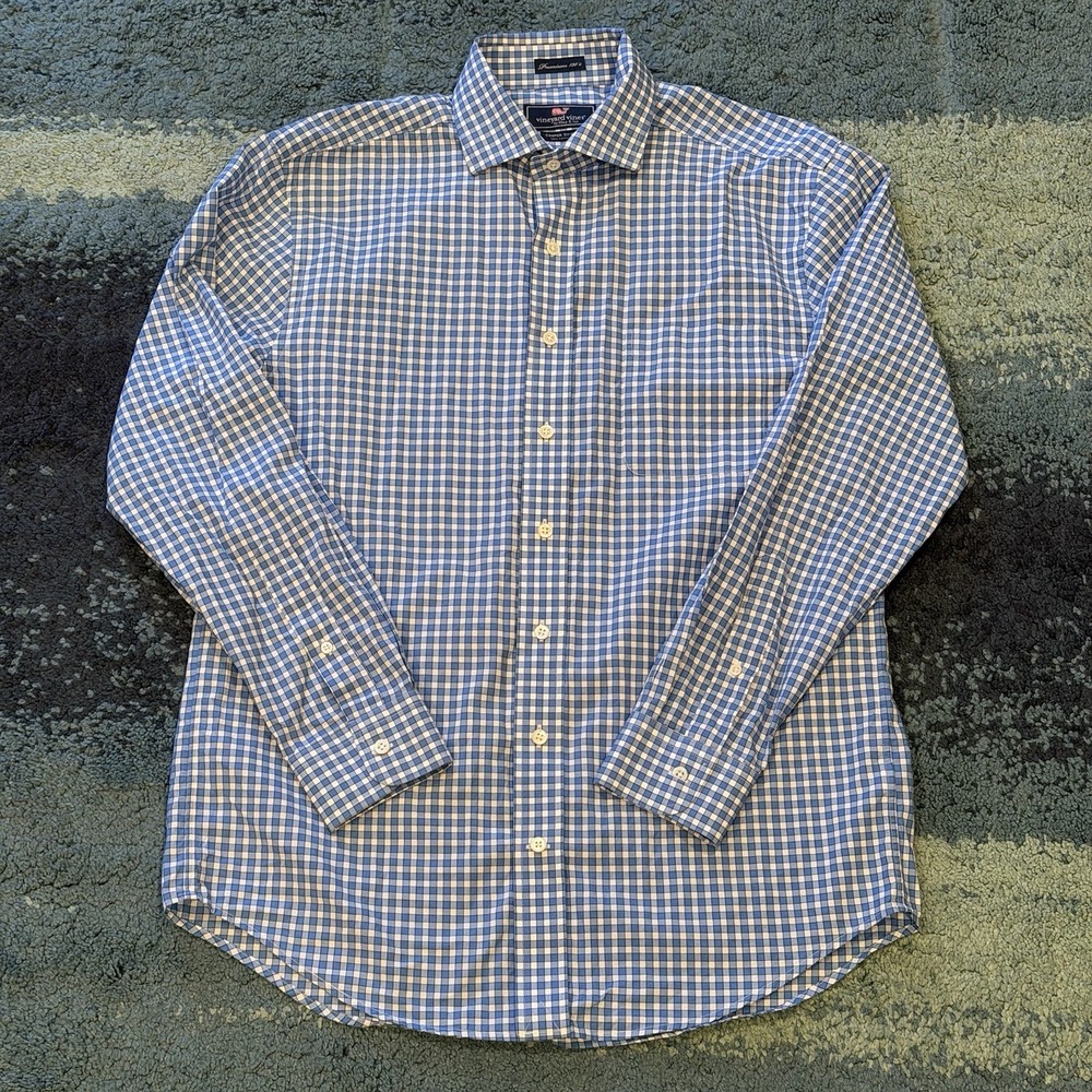 Vineyard Vines Long Sleeve Button Up Cooper Shirt Blue Check 100% Cotton Mens M